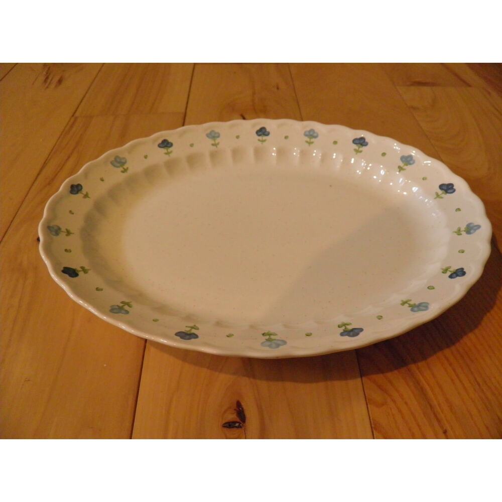 Floral Trim True Blue Vernon Ware by Metlox, Oval Serving Platter 12 1/4”
